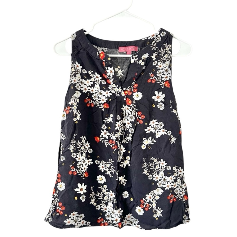 Rose & Thyme Black Floral Sleeveless Blouse Size Medium
